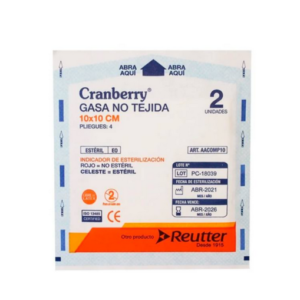 Gasa 10 x 10 cms no tejida estéril 2 und x sobre. Unidad – Cranberry (PACK 5 UNIDADES)