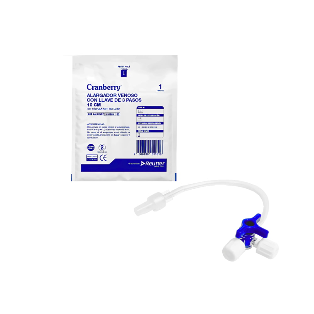 Alargador Venoso 10cm c/Llave 3 Pasos - Cranberry (Unidad)