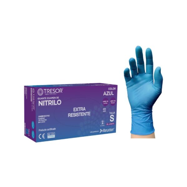 Guante nitrilo extra resistente azul sin polvo