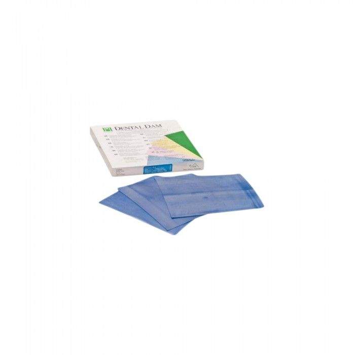 Goma Dique Latex Azul Medio 6 x 6cm Hygenic (1 Caja 36 Hojas)