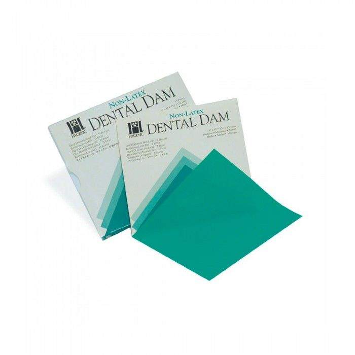 Goma Dique Latex Verde Medio 5 x 5cm Hygenic (1 Caja 52 Hojas)